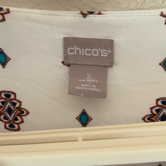 Chico's Paisley Tunic Notched Neck Short Sleeve Blouse White Sz 12 (Chico’s 2) - Picture 3 of 8
